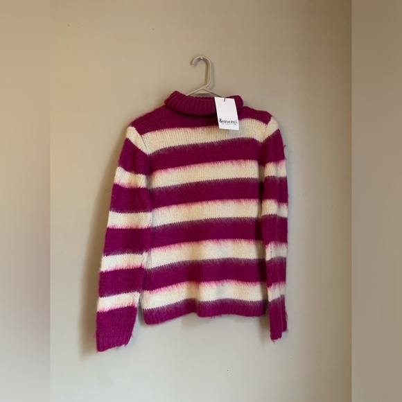&Merci Fuzzy Striped Sweater turtleneck soft nwt mohair blend - Picture 5 of 9